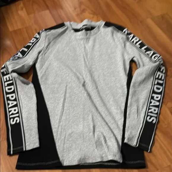 Karl Lagerfeld Black and Gray Long Sleeve Top - Picture 1 of 4